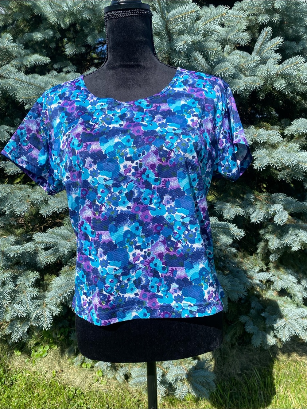 Prince Vintage Running Top Women XL Purple/Blue Floral Cropped Athletic Tank